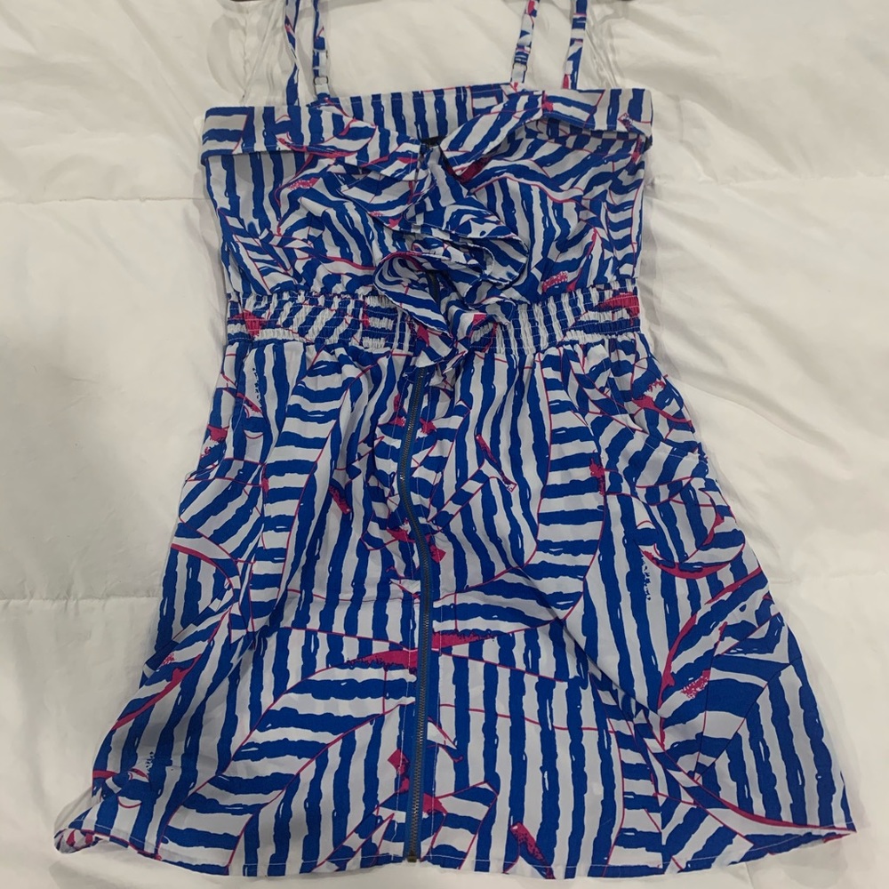 Blue and pink front zip dress